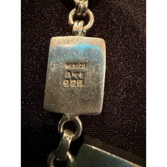 Mexican Sterling Silver 925 ATI Multi-Stone Inlay Mosaic Toggle Bracelet - Picture 8 of 15